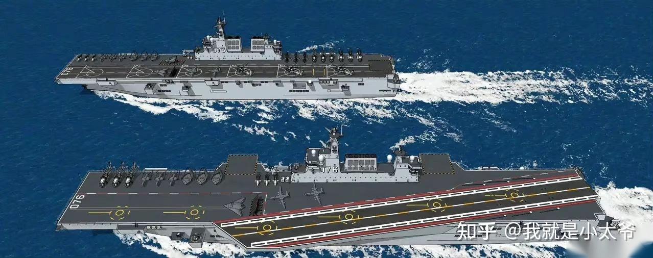 076甲板布局会采取这种布局吗？同时布局斜角甲板+专用直升机平台，排水量达到6万吨? - 知乎