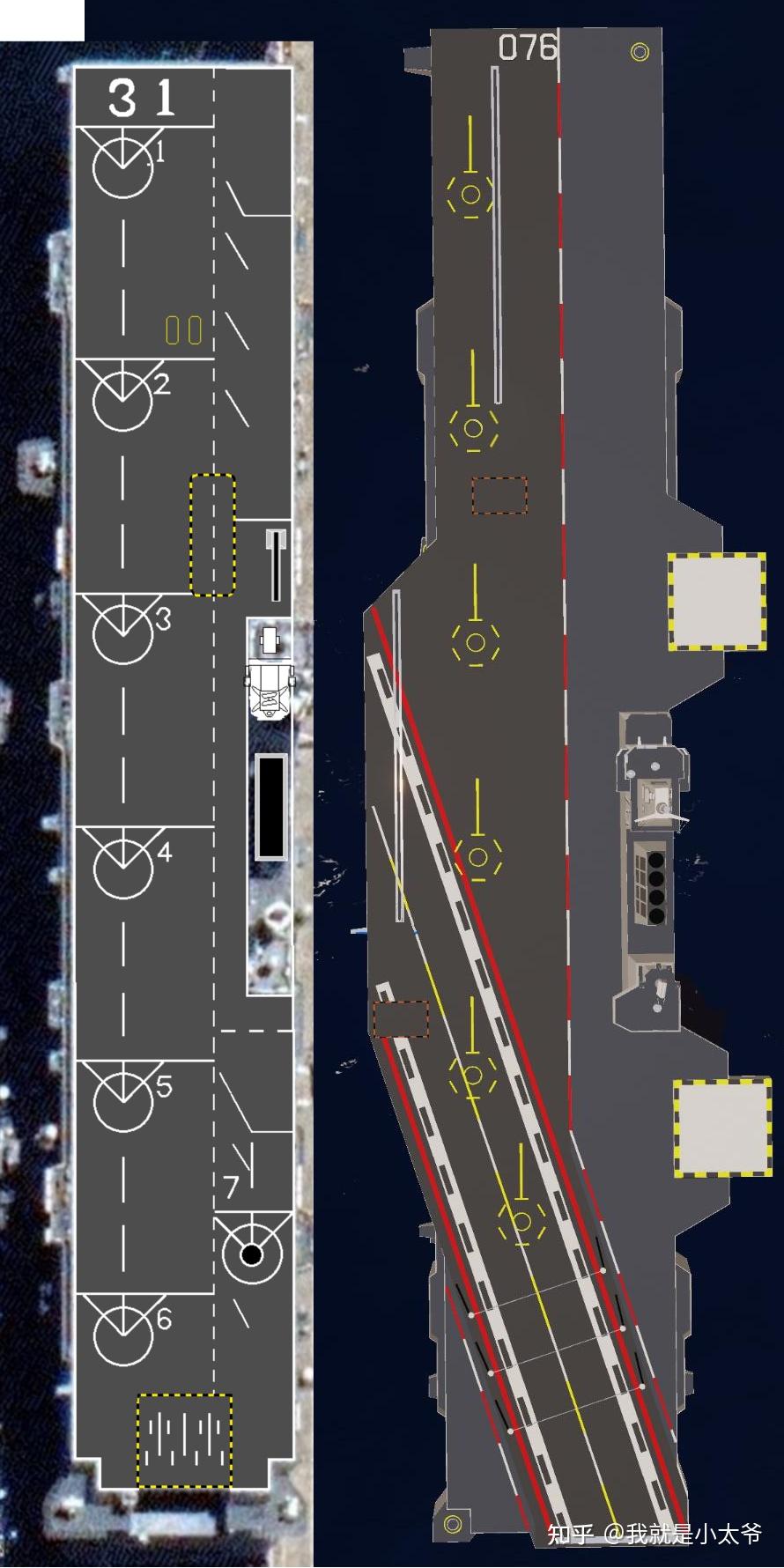 076甲板布局会采取这种布局吗？同时布局斜角甲板+专用直升机平台，排水量达到6万吨? - 知乎